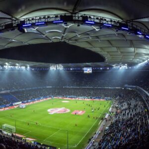 high angel photography of football stadium